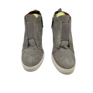 Linea Paolo Womens Felicia Perforated Wedge Sneakers Size 8M Gray Side Zipper